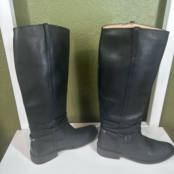 Frye knee high black belted leather pull on style riding boots Size 7.5 western - Picture 5 of 10
